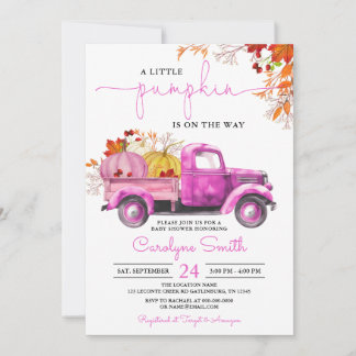 Little Pumpkin Fall Rosa Lastbil Baby Shower Inbjudningar