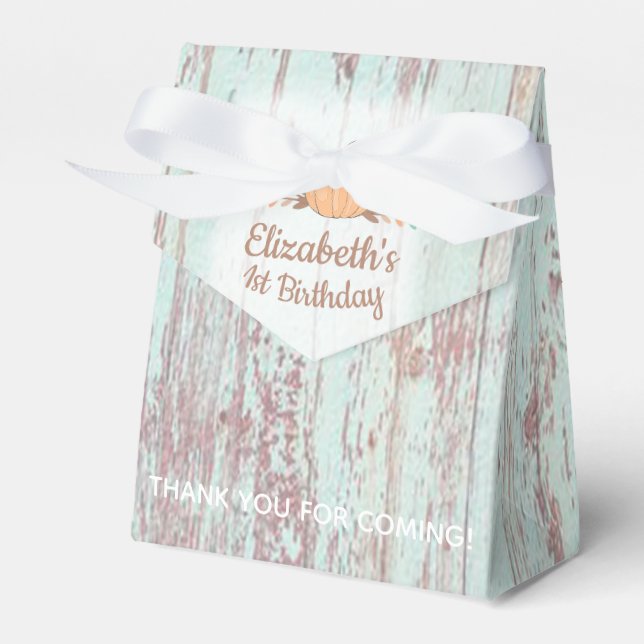 Little Pumpkin Fall Rustic 1st Birthday Presentaskar (Framsidan Sidan)