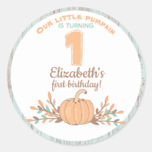 Little Pumpkin Fall Rustic 1st Birthday Runt Klistermärke