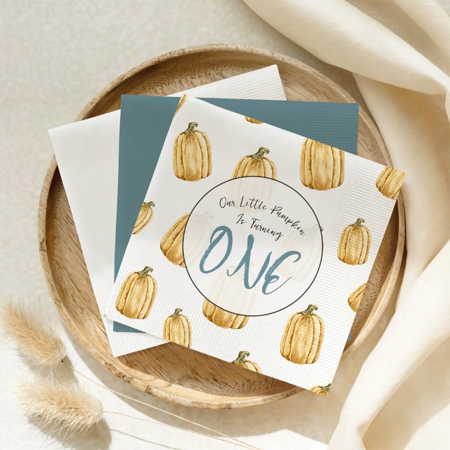 Little Pumpkin Fall Watercolor Boy Birthday Pappersservett (Skapare uppladdad)