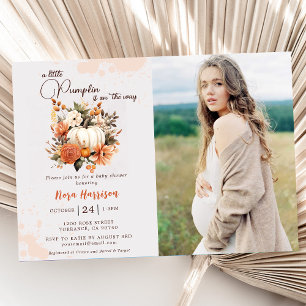 Little Pumpkin Fall Wildblomme Mönster Baby Shower Inbjudningar