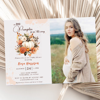 Little Pumpkin Fall Wildblomme Mönster Baby Shower Inbjudningar