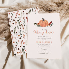 Little Pumpkin Fall Wildblomme Mönster Baby Shower Inbjudningar
