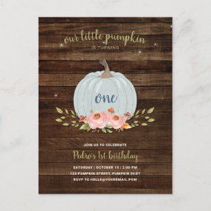 Little Pumpkin First Birthday 1st Boy Autumn Fall Inbjudan Vykort