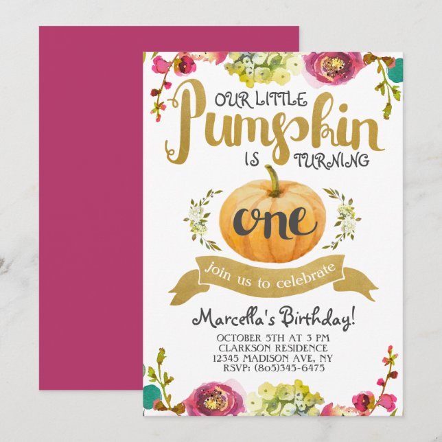 Little Pumpkin First Birthday-inbjudan Inbjudningar (Fram/baksida)