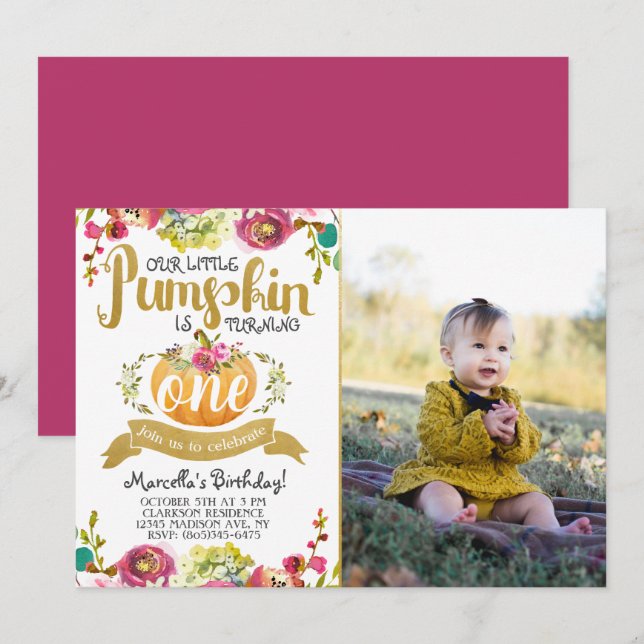 Little Pumpkin First Birthday-inbjudan Inbjudningar (Fram/baksida)