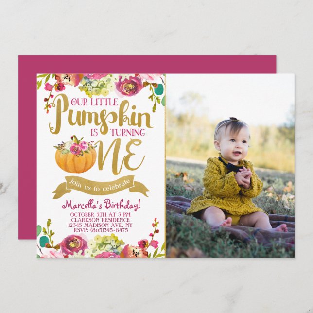Little Pumpkin First Birthday-inbjudan Inbjudningar (Fram/baksida)