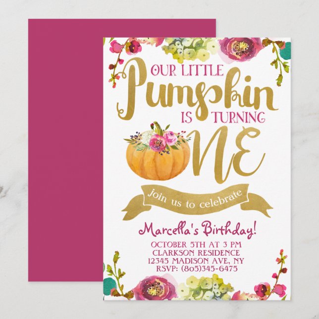 Little Pumpkin First Birthday-inbjudan Inbjudningar (Fram/baksida)