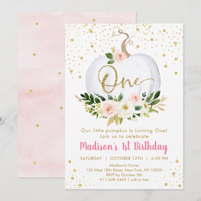 Little Pumpkin First Birthday-inbjudan Inbjudningar (Fram/baksida)