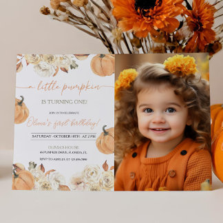 Little Pumpkin First Birthday Photo Inbjudningar