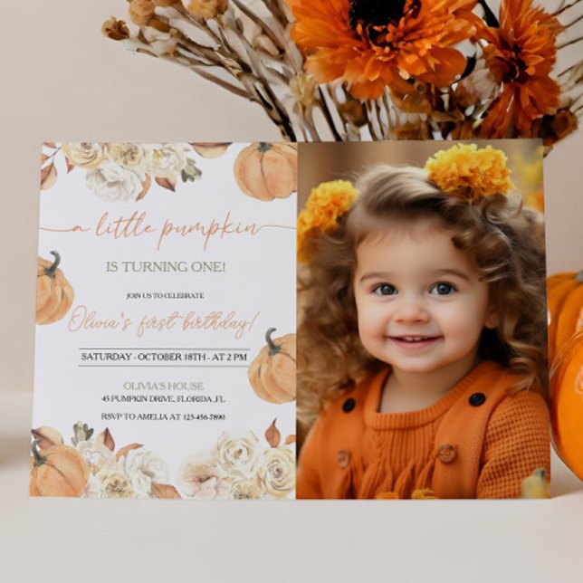 Little Pumpkin First Birthday Photo Inbjudningar (Skapare uppladdad)