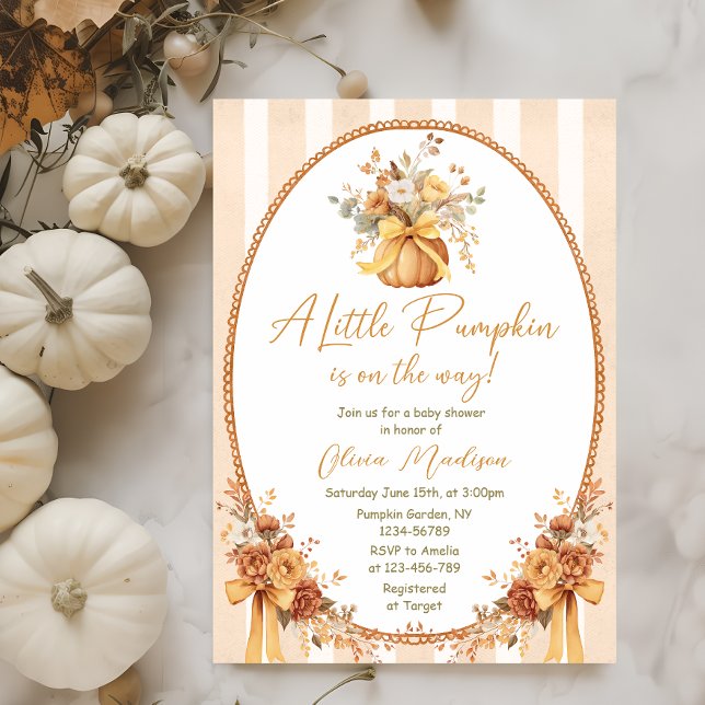 Little Pumpkin Floral Bow Baby Shower Invitation Inbjudningar (Skapare uppladdad)