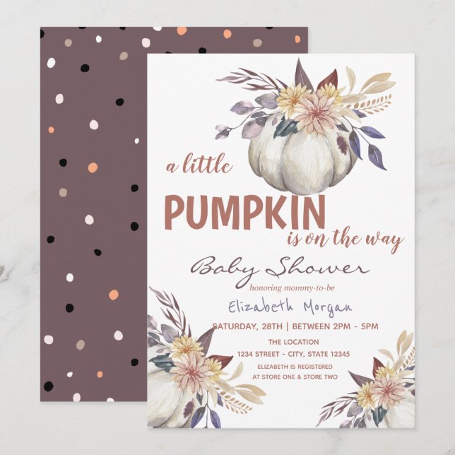 Little Pumpkin Flowers,Dots Baby Shower Inbjudningar (Fram/baksida)