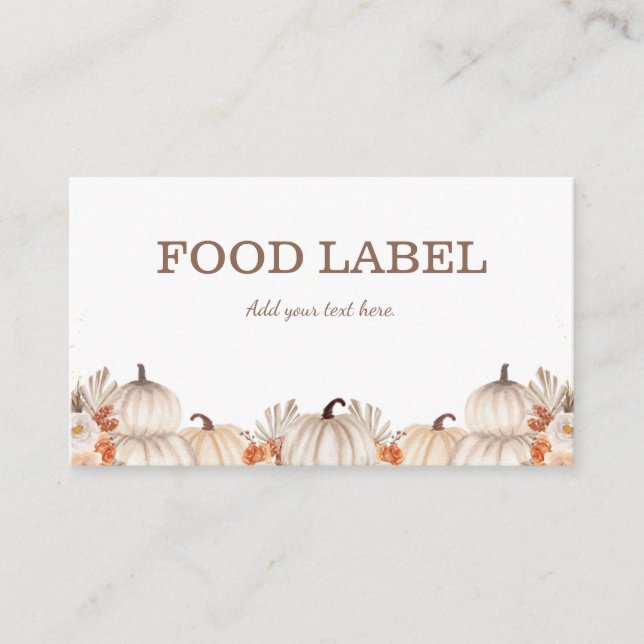 Little Pumpkin Food Label Buffet Card Placeringskort (Framsida)