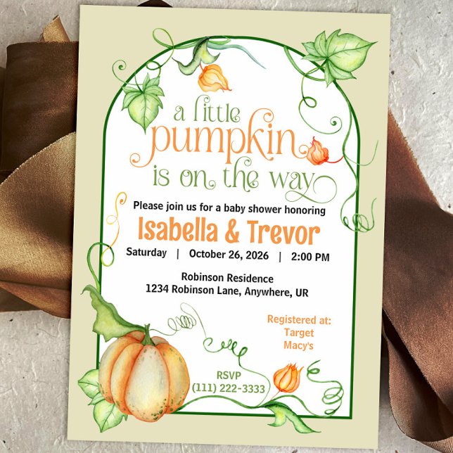 Little Pumpkin Gender Neutral Fall Baby Shower Inbjudningar (Little Pumpkin on the Way Autumn Baby Shower Fairytale Invitation)