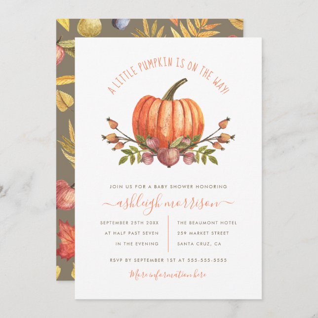 Little Pumpkin Gender Neutral Fall Baby Shower Inbjudningar (Fram/baksida)