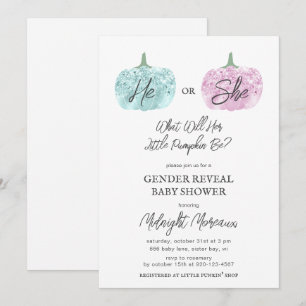 Little Pumpkin Gender Reveal Halloween Baby Shower Inbjudningar