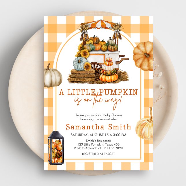Little Pumpkin Gingham Baby Shower-inbjudan Inbjudningar (A Little Pumpkin Baby Shower Invitation)
