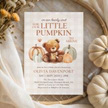 Little Pumpkin Gingham Nalle Fall Baby Shower