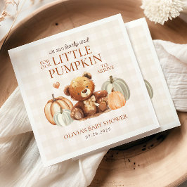 Little Pumpkin Gingham Nalle Fall Baby Shower Pappersservett