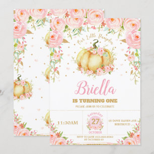 Little Pumpkin Girl 1st Birthday Rosa Blommigt  Inbjudningar