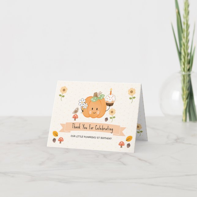 Little Pumpkin Girl 1st Birthday Tack Cards Kort (Framsida)