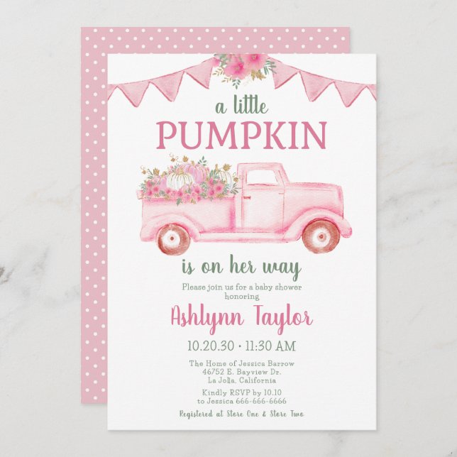 Little Pumpkin Girl Baby Shower-inbjudan Inbjudningar (Fram/baksida)