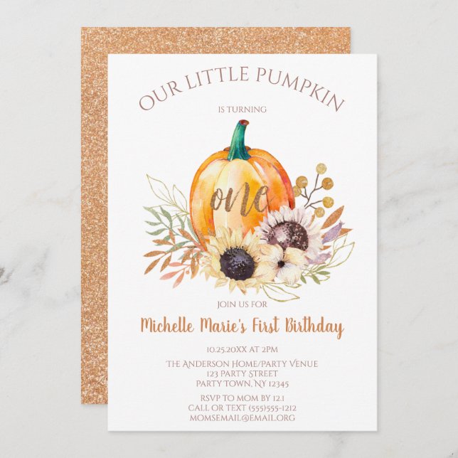 Little Pumpkin Girl First Birthday Inbjudningar (Fram/baksida)