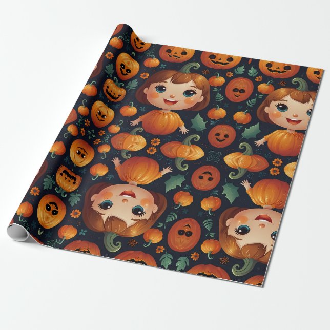 Little Pumpkin Girl Presentpapper (Utrullad)