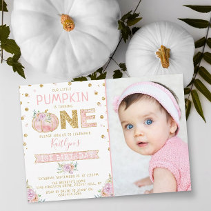 Little Pumpkin Girls 1st Birthday Photo Inbjudningar