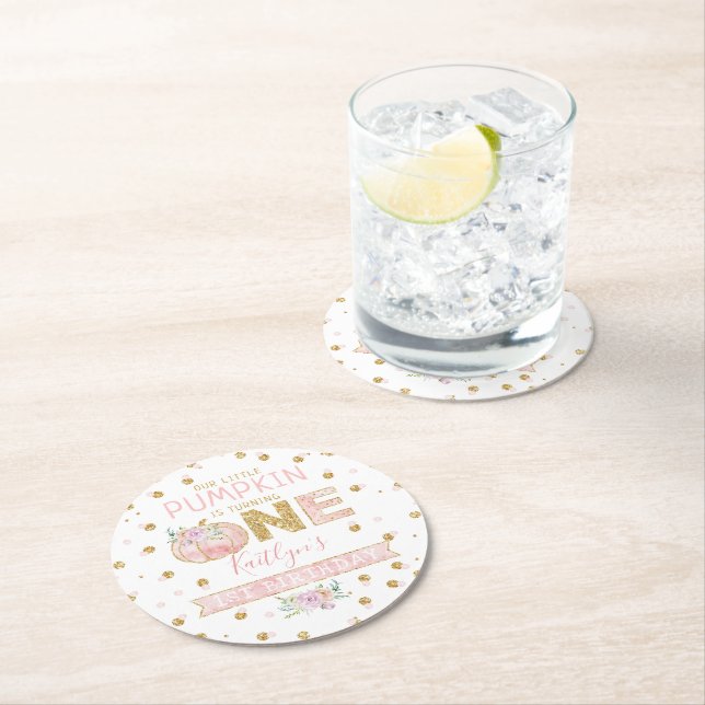 Little Pumpkin Girls 1st Birthday Underlägg Papper Rund (Insitu)