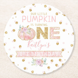 Little Pumpkin Girls 1st Birthday Underlägg Papper Rund