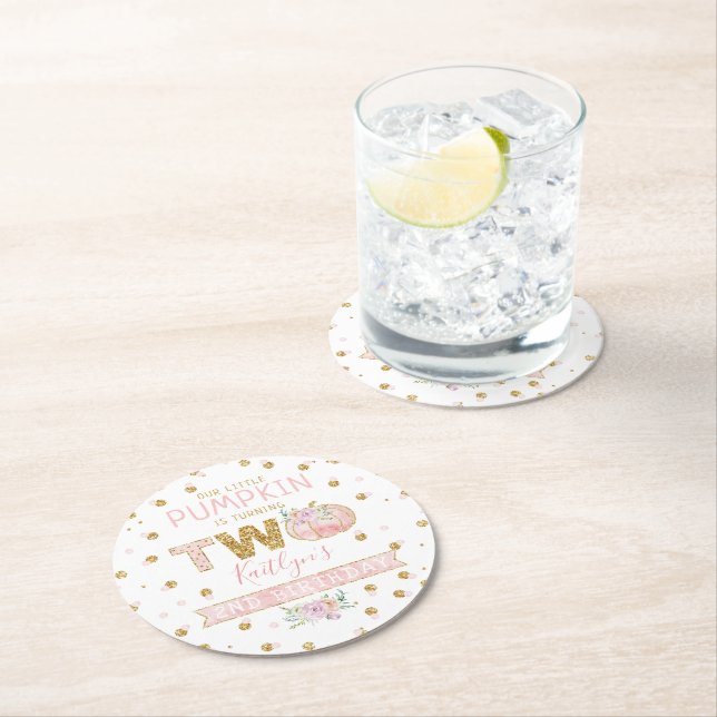 Little Pumpkin Girls 2:a födelsedagen Underlägg Papper Rund (Insitu)