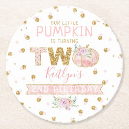 Little Pumpkin Girls 2:a födelsedagen Underlägg Papper Rund