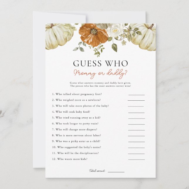 Little Pumpkin gissar vem Baby Shower Game Card Julkort (Framsida)