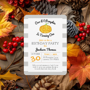 Little Pumpkin Grått Rand Child Birthday Small Inbjudningar