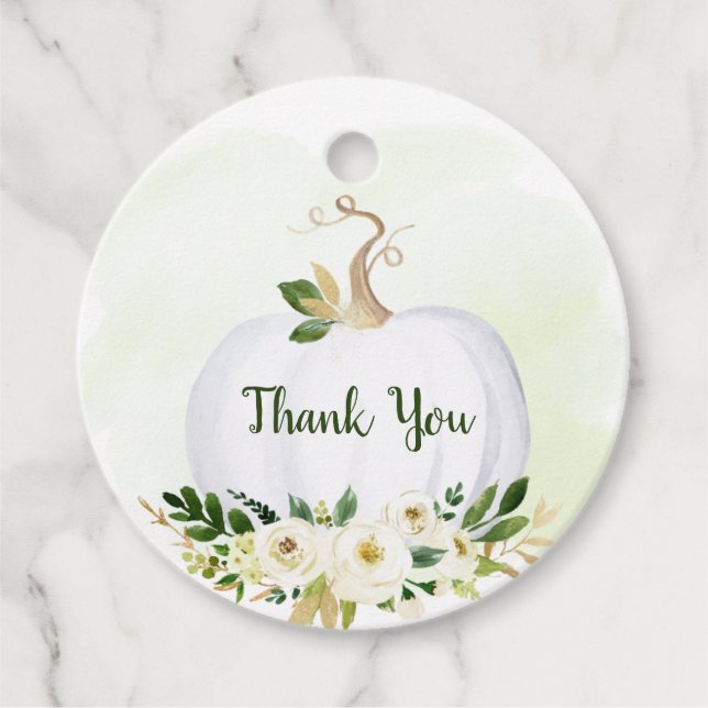 Little Pumpkin Greenery Guld Baby Shower Gåvor Etiketter (Framsida)