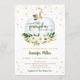 Little Pumpkin Greenery Guld Baby Shower Inbjudningar