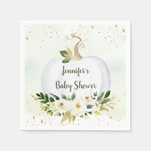 Little Pumpkin Greenery Guld Baby Shower Pappersservett (Framsidan)