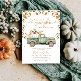 Little Pumpkin Grönt Lastbil Fall Baby Shower Inbjudningar
