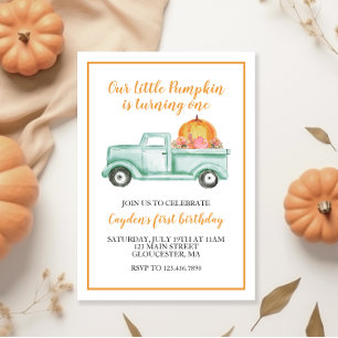 Little Pumpkin grönt lastbil och Pput 1st-födelsed Inbjudningar