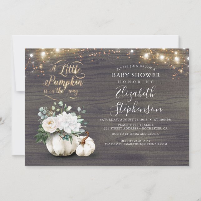 Little Pumpkin Guld Glitter Fall Baby Shower Inbjudningar (Framsida)