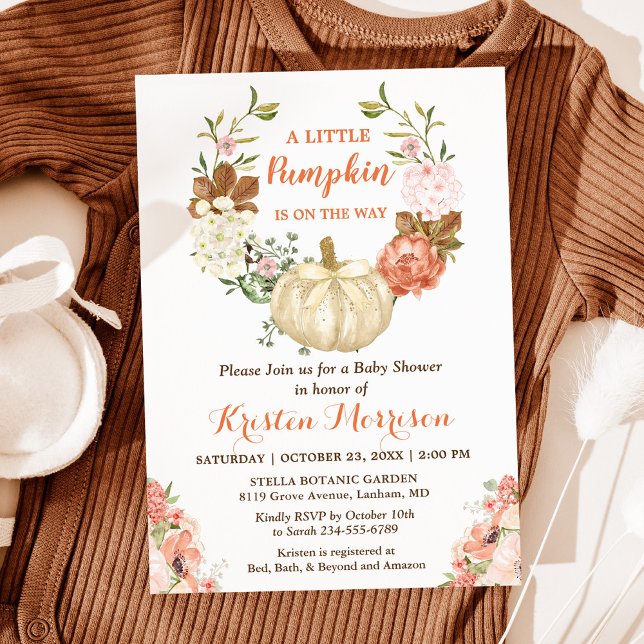 Little Pumpkin Guld Glitter Fall Baby Shower Inbjudningar (Perfect for celebrating the joy of welcoming a little pumpkin into the world.)