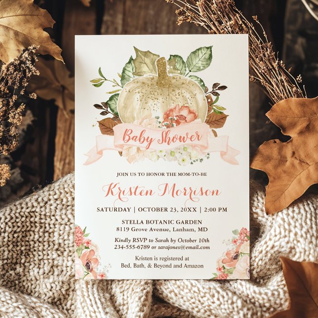 Little Pumpkin Guld Glitter Fall Baby Shower Inbjudningar (Skapare uppladdad)