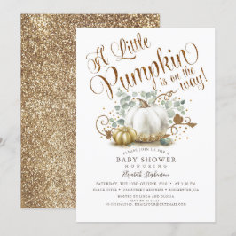 Little Pumpkin Guld Glitter Fall Baby Shower Inbjudningar