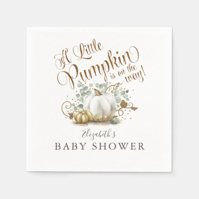 Little Pumpkin Guld Glitter Fall Baby Shower Pappersservett (Framsidan)