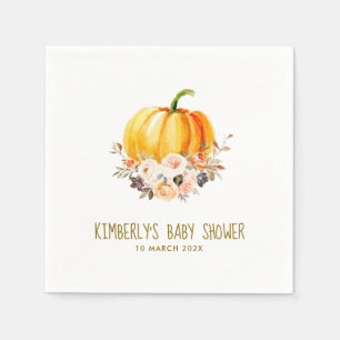 Little pumpkin guld och  blommigt babydusch pappersservett