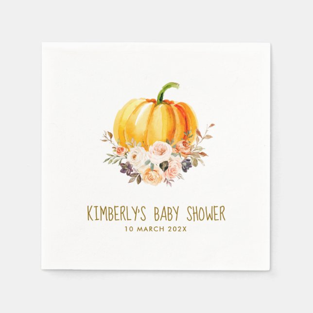 Little pumpkin guld och  blommigt babydusch pappersservett (Framsidan)