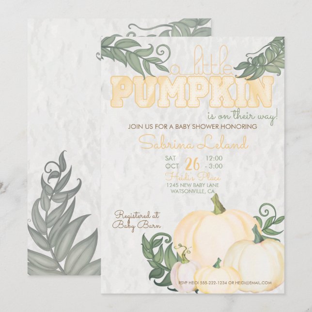 Little Pumpkin Gult Baby Shower Inbjudningar (Fram/baksida)