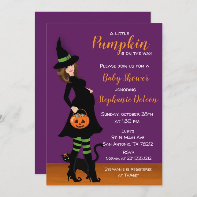Little Pumpkin Halloween Baby Shower-inbjudan Inbjudningar (Fram/baksida)